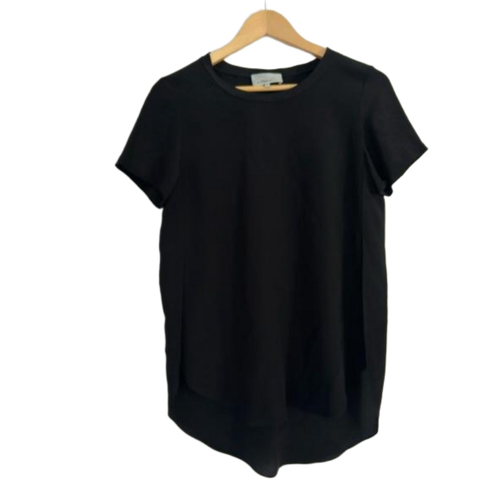 3.1 Phillip Lim 100% Silk T Shirt with Side Slits black classic minimalist